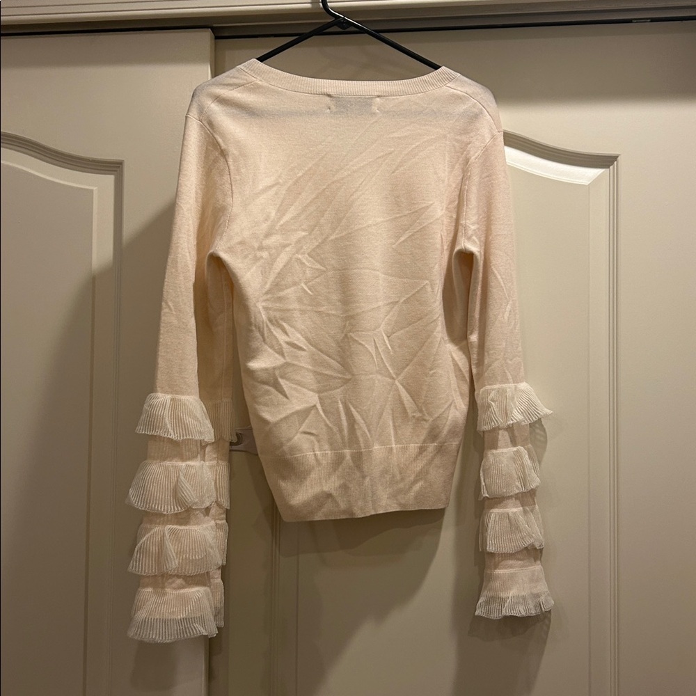 Derek Lam 10 Crosby V-neck long-sleeve wool blend sweater tiered ruffled trim - Picture 6 of 6